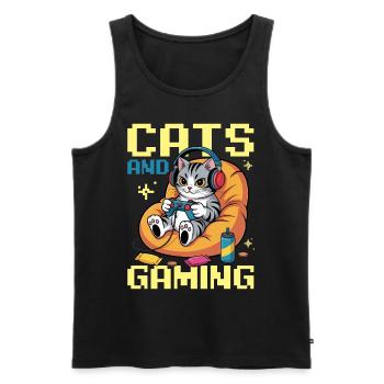 Gamer Gaming Cat Video Game - Men's Premium Organic Tank Top - black - Front - AI Model Male 178 light (178cm)