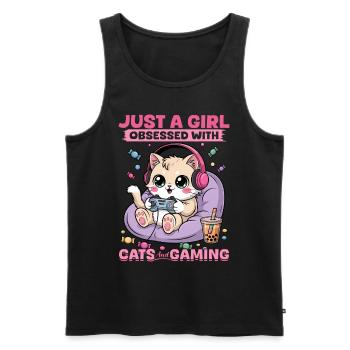 Gamer Gaming Cat Video Game - Men's Premium Organic Tank Top - black - Front - AI Model Male 178 light (178cm)