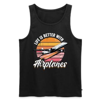 Airplane Kids Travel Pilot Toddler - Men's Premium Organic Tank Top - black - Front - AI Model Male 178 light (178cm)
