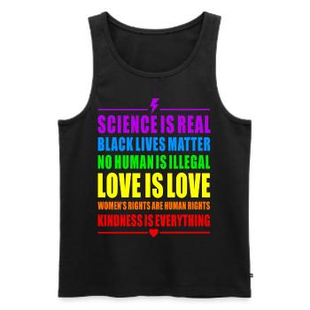 PRIDE RAINBOW LOVE SCIENCE BLACK WOMANS RIGHTS HUM - Débardeur bio Premium Homme - noir - Devant - AI Model Male 178 light (178cm)