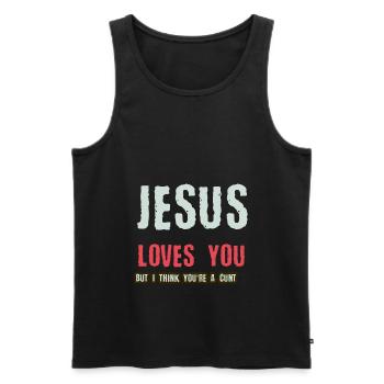 Jesus Loves you But I think you re a cunt - Men's Premium Organic Tank Top - black - Front - AI Model Male 178 light (178cm)