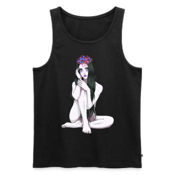 Jolie femme nue fleurs printemps nature fille - Débardeur bio Premium Homme - noir - Devant - AI Model Male 178 light (178cm)