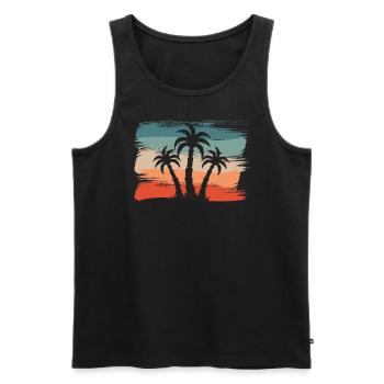 Beach Style: Retro Palmen einsame Insel Design - Männer Premium Bio Tank Top - Schwarz - Vorne - Michal (187cm)
