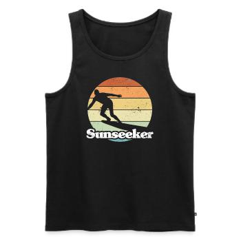 Retro Style Print "Sunseeker" mit Surfer - Männer Premium Bio Tank Top - Schwarz - Vorne - Michal (187cm)