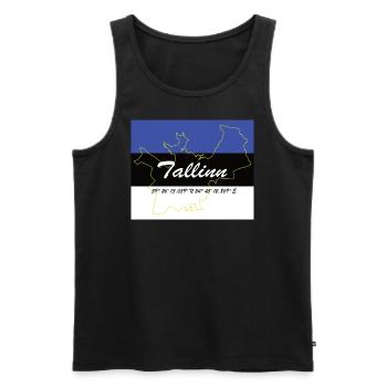Tallinn - Hauptstadt mit GPS & Flagge - Männer Premium Bio Tank Top - Schwarz - Vorne - AI Model Male 178 light (178cm)