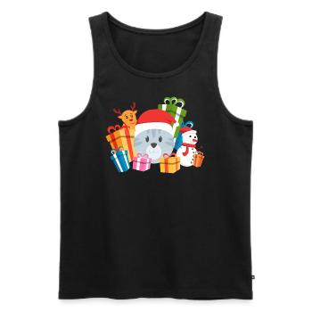 Christmas Cat Present - Men's Premium Organic Tank Top - black - Front - AI Model Male 178 light (178cm)