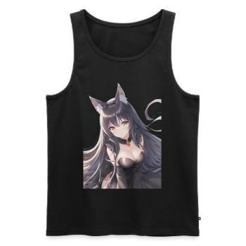 Anime Manga girl schwarze Katze / Fuchs - Männer Premium Bio Tank Top - Schwarz - Vorne - AI Model Male 178 light (178cm)