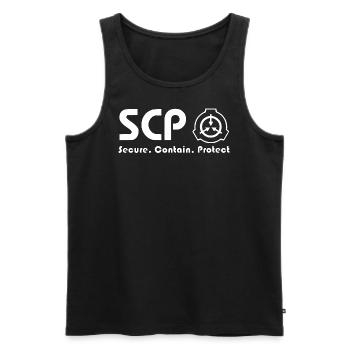 Fondation SCP, sécurisé. Protéger. Contenir - Débardeur bio Premium Homme - noir - Devant - AI Model Male 178 light (178cm)