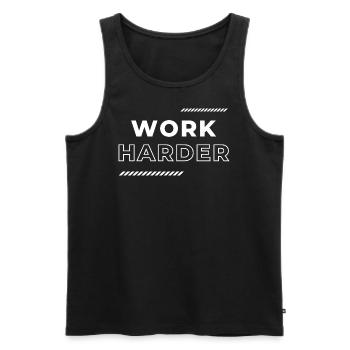 Travailler plus fort Citation de motivation - Débardeur bio Premium Homme - noir - Devant - Michal (187cm)
