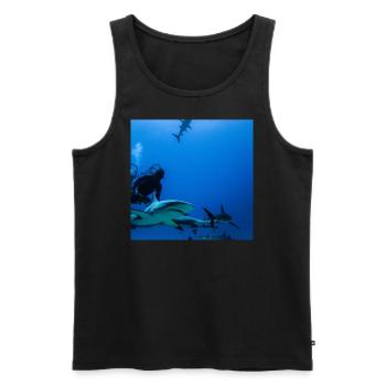 Plongeurs avec des requins - Débardeur bio Premium Homme - noir - Devant - AI Model Male 178 light (178cm)