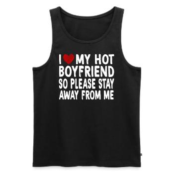 Funny I Love My Hot Boyfriend So Please Stay Away - Männer Premium Bio Tank Top - Schwarz - Vorne - Michal (187cm)