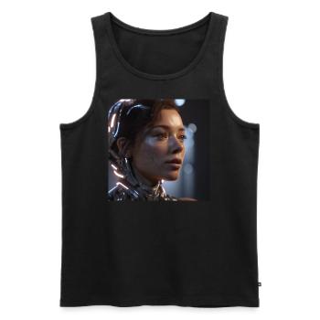 a female cyborg with a beautiful face - Männer Premium Bio Tank Top - Schwarz - Vorne - Michal (187cm)