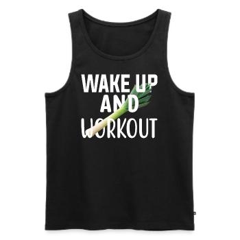 Wake up and workout Aufstehen und Sport treiben. - Männer Premium Bio Tank Top - Schwarz - Vorne - AI Model Male 178 light (178cm)