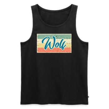 Wolf Retro Vintage Design – Wild & Frei - Männer Premium Bio Tank Top - Schwarz - Vorne - Michal (187cm)