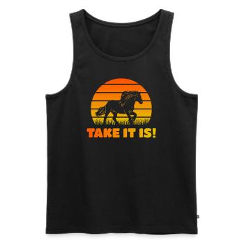 Take It Is! Icelandic Horse Motif Sunset - Men's Premium Organic Tank Top - black - Front - Michal (187cm)
