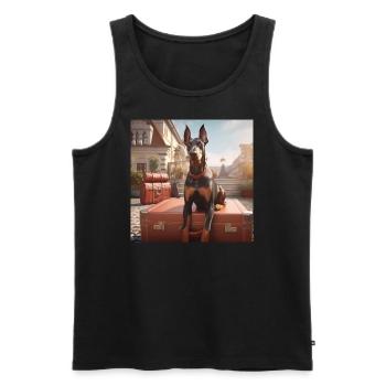Dobermann im Urlaub auf einem Koffer - Männer Premium Bio Tank Top - Schwarz - Vorne - AI Model Male 178 light (178cm)