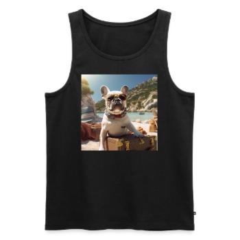 French bulldog wearing sunglasses on the beach - Men's Premium Organic Tank Top - black - Front - Michal (187cm)