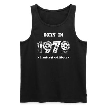 Né en 1979 - édition limitée - Débardeur bio Premium Homme - noir - Devant - AI Model Male 178 light (178cm)