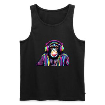 Schimpanse mit Kopfhörer in bunt - Männer Premium Bio Tank Top - Schwarz - Vorne - AI Model Male 178 light (178cm)