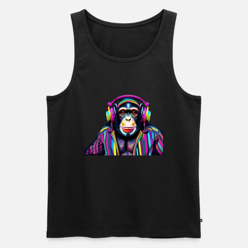 Schimpanse mit Kopfhörer in bunt - Männer Premium Bio Tank Top - Schwarz