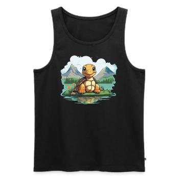 Turtle Bliss: Schildkröte im Wasser vor Bergen - Männer Premium Bio Tank Top - Schwarz - Vorne - Michal (187cm)