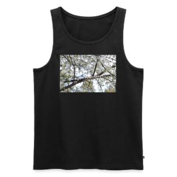 Une flûte noire entre les branches et les fleurs. - Débardeur bio Premium Homme - noir - Devant - Michal (187cm)