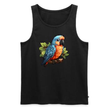 Perroquet sur une branche dans le style de la bande dessinée - Débardeur bio Premium Homme - noir - Devant - AI Model Male 178 light (178cm)