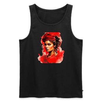Frau in Rot - Männer Premium Bio Tank Top - Schwarz - Vorne - Michal (187cm)