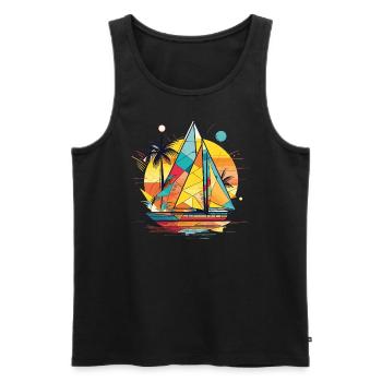 Maritime Beauty: Sailboat Colorful Retro Vintage - Men's Premium Organic Tank Top - black - Front - AI Model Male 178 light (178cm)