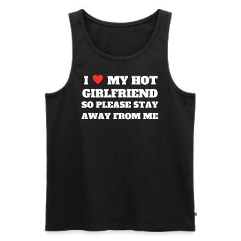 I Love My Girlfriend – Stay Away Shirt funny Gift - Men's Premium Organic Tank Top - black - Front - AI Model Male 178 light (178cm)