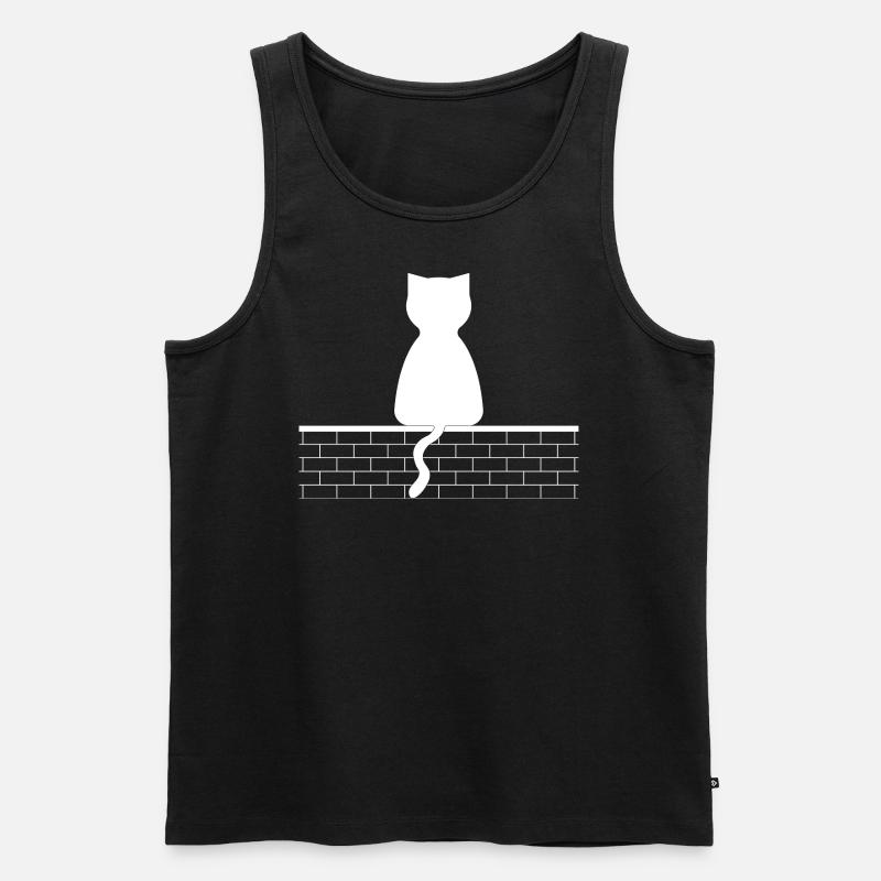 Katze auf Mauer - Männer Premium Bio Tank Top - Schwarz
