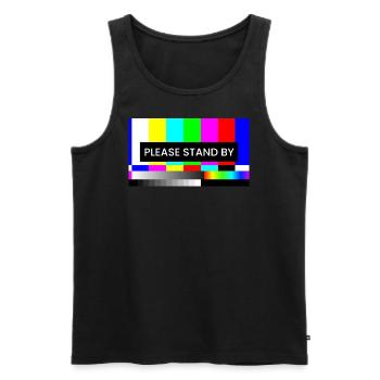 PLEASE STAND BY - Männer Premium Bio Tank Top - Schwarz - Vorne - AI Model Male 178 light (178cm)