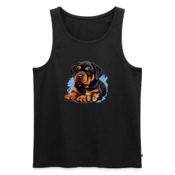 Rottweiler-Welpe mit Schmetterling Hundeshirt - Männer Premium Bio Tank Top - Schwarz - Vorne - AI Model Male 178 light (178cm)
