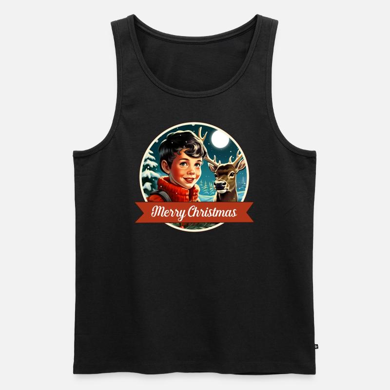 Junge und Hirsch im Winterwald - Männer Premium Bio Tank Top - Schwarz