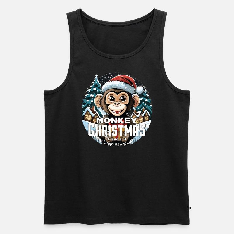 Weihnachtsaffe - Monkey Christmas - Männer Premium Bio Tank Top - Schwarz