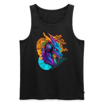 D.J. Dragon with Headphone Fire Vinylrecord notes - Men's Premium Organic Tank Top - black - Front - AI Model Male 178 light (178cm)