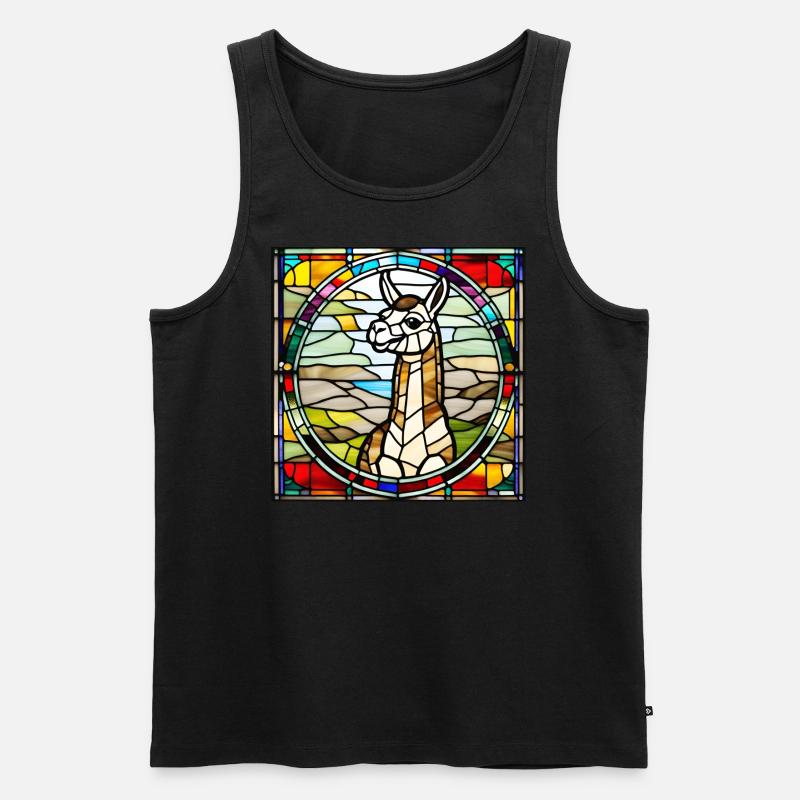 Lama im Glasfenster-Design - Männer Premium Bio Tank Top - Schwarz