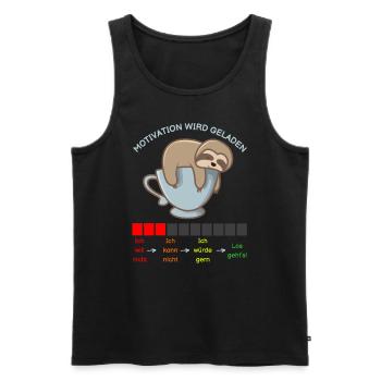 Faultier auf Kaffeetasse - Motivation wird geladen - Männer Premium Bio Tank Top - Schwarz - Vorne - AI Model Male 178 light (178cm)