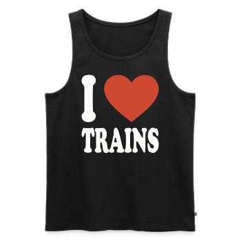 I love trains - Männer Premium Bio Tank Top - Schwarz - Vorne - Michal (187cm)