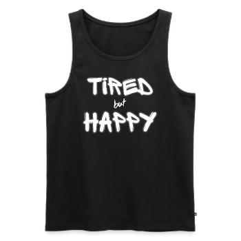Tired but Happy white - Men's Premium Organic Tank Top - black - Front - AI Model Male 178 light (178cm)