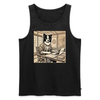 Border Collie at the Desk - Ukiyo-e Style - Men's Premium Organic Tank Top - black - Front - AI Model Male 178 light (178cm)