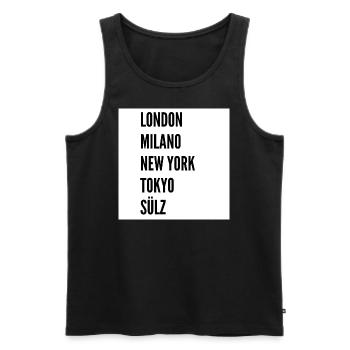 London Milano New York Tokyo Sülz - Men's Premium Organic Tank Top - black - Front - Michal (187cm)