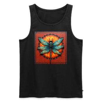 Libelle vor feuriger Blüte mit Zierrahmen - Männer Premium Bio Tank Top - Schwarz - Vorne - AI Model Male 178 light (178cm)