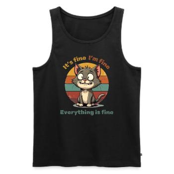 Cat - It's fine - I'm fine - Everything is fine - Männer Premium Bio Tank Top - Schwarz - Vorne - AI Model Male 178 light (178cm)