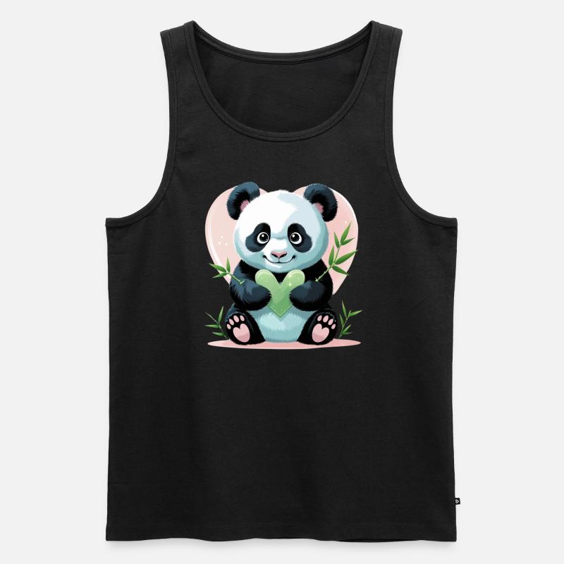 Panda mit Herz - Männer Premium Bio Tank Top - Schwarz
