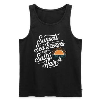 Sunsets, Sea Breezes & Salty Hair | Strand & Urlau - Männer Premium Bio Tank Top - Schwarz - Vorne - AI Model Male 178 light (178cm)