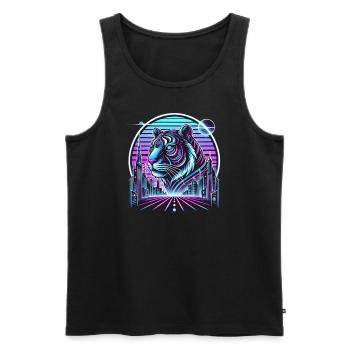 Neon-Tiger über der Stadt - Männer Premium Bio Tank Top - Schwarz - Vorne - AI Model Male 178 light (178cm)