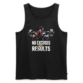 No Excuses, Just Results - Fitness Edition - Männer Premium Bio Tank Top - Schwarz - Vorne - AI Model Male 178 light (178cm)