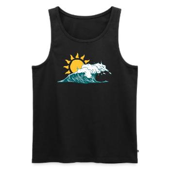 Retro Ocean Wave & Sun - Vintage Surf T-Shirt - Männer Premium Bio Tank Top - Schwarz - Vorne - AI Model Male 178 light (178cm)