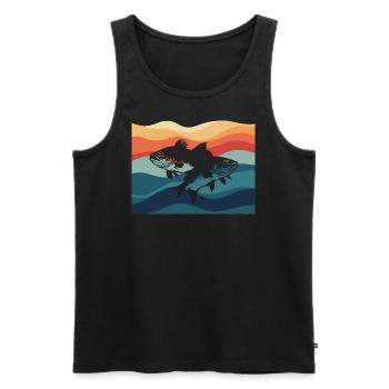 Perche Pêche à la canne à pêche entre amis - Débardeur bio Premium Homme - noir - Devant - AI Model Male 178 light (178cm)